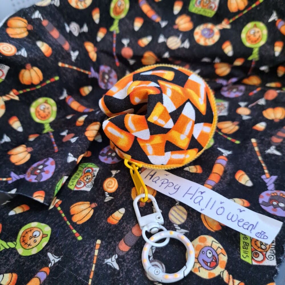 Handmade Candy Corn Fortune Cookie Bag Charm Halloween Pouch